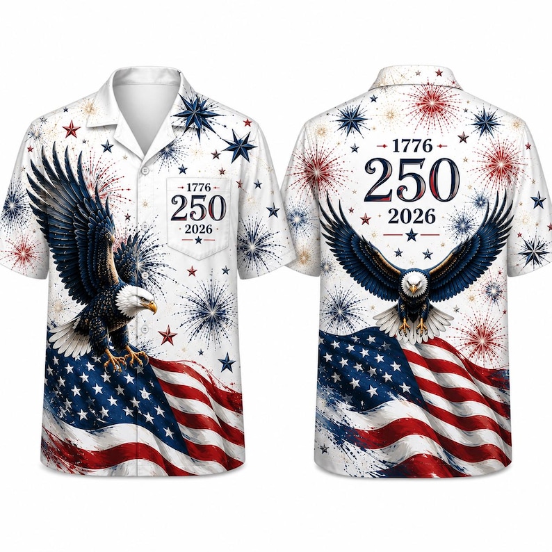 America 250 Hawaiian Shirt for Men & Women – 1776 2026 Eagle Flag Fireworks Shirt