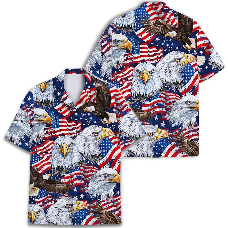 American Eagle Hawaiian Shirt for Men & Women – Patriotic Flag Summer Shirt