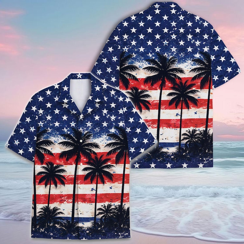 American Flag Palm Tree Hawaiian Shirt for Men & Women – Patriotic Summer Shirt